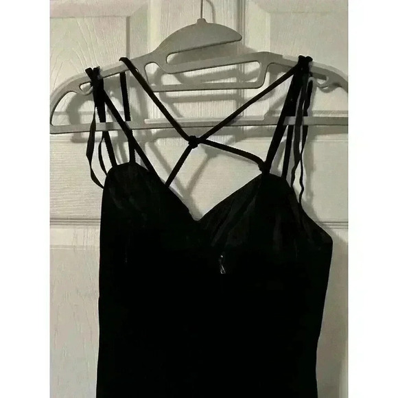 Vintage 90s Black Velour Velvet Spaghetti Strap Maxi Dress Jewel Detail ILGWU - Picture 7 of 7